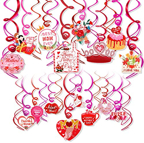 HOWAF Muttertag Deko 30 Stück Muttertag Hängend Wirbel Dekoration, Muttertag Hängedeko Deckenhänger Spiral Girlande Beste Mama Geschenke zum Muttertag Dekoration