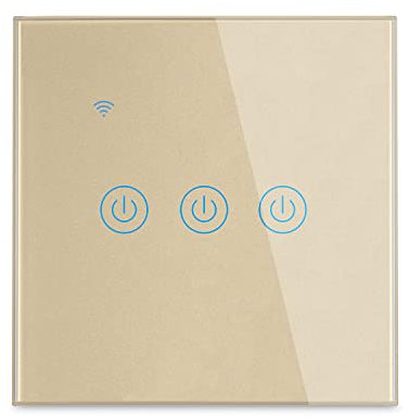 Lancoon Interrupteur Mural Tactile Télécommande Intelligente sans Fil Prise en Charge de la Commande Vocale Partage de la Famille Fonction de Minuterie Fil Neutre Requis(Doré,3Gang)