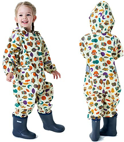 Fewlby Chubasquero Impermeable Niños Poncho de Lluvia Niñas Chaqueta Impermeable Ligero Abrigos de Lluvia Mono Impermeable con Capucha Traje de Lluvia 1-10 Años