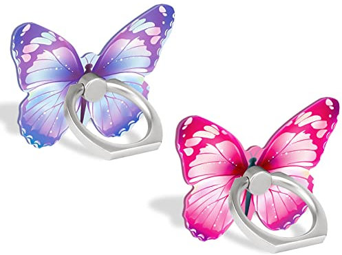 UZEUZA Ring Handy Halter, 2 Stück niedlicher Schmetterling Phone Ring Holder 360° Drehung Halterung Ständer Smartphone Ring für iPhone 13 Pro Max Mini 12 11 Xs XR X