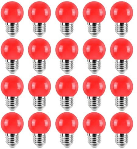 Jiotouhu 20er Pack Farbige Glühbirnen LED 2W E27 G45 Beleuchtung Glühbirnen, LED Farbige Golf Kugel Glühbirne für Haus Dekoration, Garten, Party, Hochzeit, Weihnachten, Feier,rot