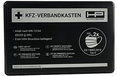 HP Autozubehör 10048 KFZ-Verbandkasten 2022 NEU Erste Hilfe Tasche, Notfall-Set Auto, Erste Hilfe Tasche DIN 13164:2022, First Aid Kit schwarz