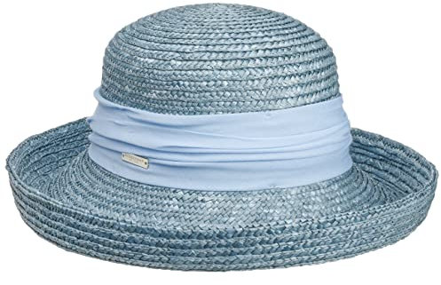Seeberger Dilara Strohhut Damenhut mit Umschlag Sonnenhut, Hellblau, One Size, 54-57, (51439)