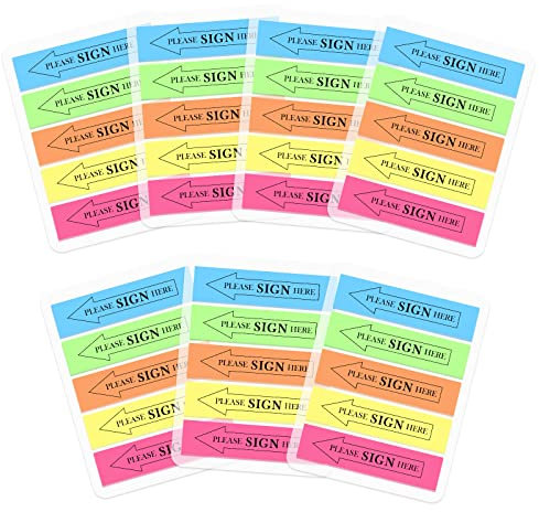 Modixun 700 Stück Schild Here Tabs, 5 helle Farben, Schild hier Flaggen, transparent, bitte signieren Sie hier hier Pfeil-Haftnotizen, 7 Stück