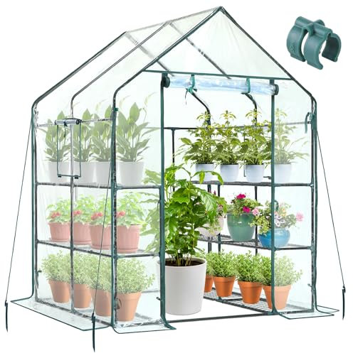 Ohuhu Invernadero de jardín vivero casero Plantas Cultivos con Cubierta de PVC Transparente Mejorada, Ventanas 3 Niveles y 12 estantes, Invernadero huerto para Plantas,143 x 143 x 195 cm