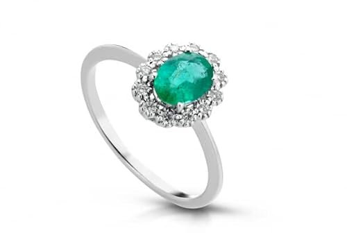 Damiata Gioielli Lucciole Ring aus Weißgold mit Diamanten und Smaragd ANFOXOV/2S, Gold, Smaragd