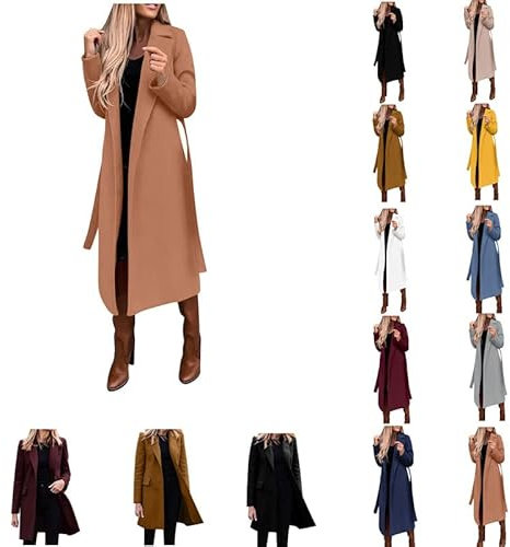 Dyhxuan Langer Trenchcoat mit Gürtel Damen Mantel Eleganter Windbreaker Frühlingsjacke Winterjacke Umlegekragen übergangsjacke Klassische Winddichter Wollmantel Lang Warm Bomberjacke Windjacke