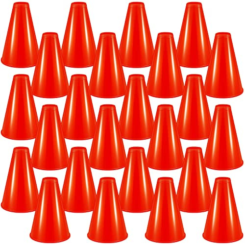 Woanger 24 Pcs Cheer Megaphone Bulk Plastic Mini Megaphone for Party,Red