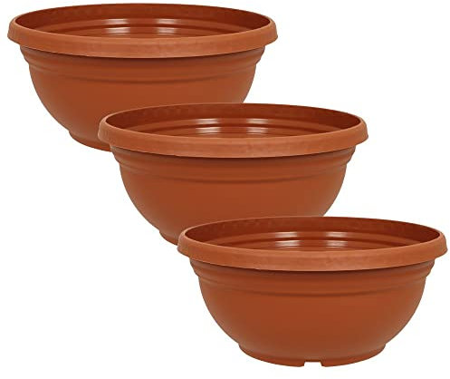 MePla - 3 Stück Pflanzschale Orion mit Bodenloch ø27 cm, Terrakotta, wetterfest aus UV-beständigem Kunststoff