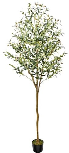 Guheake Ulivo artificiale 1,8 m, alto finto albero di seta in vaso con fioriera grandi rami di ulivo e frutti artificiali per casa, ufficio, soggiorno, porta, camino, interni