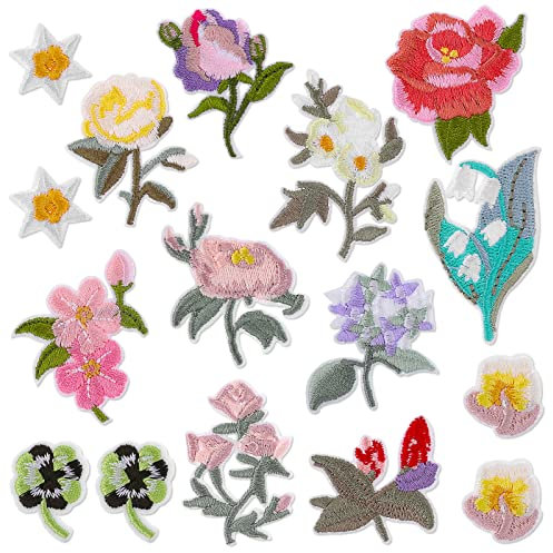 cobee Aufnäher zum Aufbügeln mit Blumen, 16 Stück bestickter dekorativer Aufnäher Aufnäher Reparaturaufnäher Aufnäher DIY Aufnäher für Kleidung Jeans Jacken Hüte Kunsthandwerk