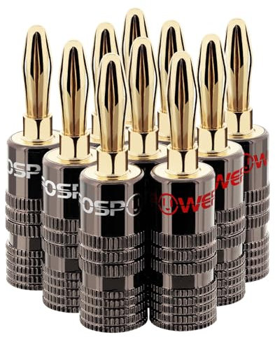 FosPower Banana Plugs 5 Pairs / 10 pcs, Closed Screw 24K Gold Plated Speaker Plug Connectors for Speaker Wire, Wall Plate, Home Theater, Audio/Video Receiver, Amplifiers and Sound Systems