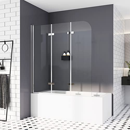 Duschtrennwand für Badewanne 120 x 140 cm 3 teilig Faltwand für Badewanne Duschabtrennung 6mm ESG Duschwand Sicherheitsglas NANO Glas