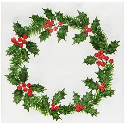 Talking Tables Servilletas de papel de Navidad reciclables con tacto de lino extra grandes con diseño de acebo, servilletas de Navidad desechables y lujosas, paquete de 20 a 40 cm