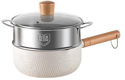 RSBFER Casserole japonaise Yukihira, Pot à lait antiadhésif en acier inoxydable avec couvercle en verre et cuiseur vapeur pour faire des sauces, confitures, Ramen,22cm/8.7in