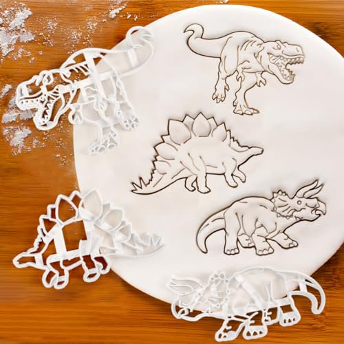 Bluelves Dinosaurier Ausstecher, 3 Stück Dino Keksausstecher,3D Dinosaurier Ausstechformen Set,DIY Fondant Plätzchenausstecher Keksschneider Set, Keksstempel für Kinder Geburtstag Dino Party Deko