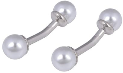 Cufflinks Silver, Manschettenknöpfe Herren Vintage Doppelte Perlen Runde Form Damen Schmuck Hochzeit für Hemd mit Geschenkbox