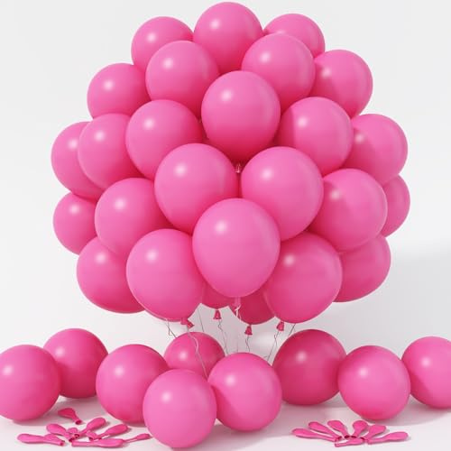 Jobkoo Hot Pink Balloons 12 Inch, 100 Pack Fuschia Pink Balloon Magenta Latex Balloons Matte Neon Helium Balloon for Princess Birthday Wedding Baby Shower Valentine's Day Party Decorations