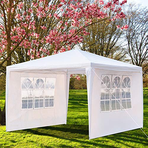 Outopee 3 x 3m Party Tent Gazebo with Sidewall & Windows, Outdoor Gazebo Marquee Garden Wedding Party Tent Waterproof Patio Canopy for Sun Rain Shelter, White(3 Side)