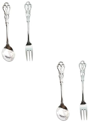 Garneck 2 Sätze Englischer Spork Eislöffel Obst Espressolöffel Antiker Kaffeelöffel Esswerkzeuge Gabeln Edelstahl Mini-schaufel Dessertlöffel Mini Kuchen Küchenwaren Rostfreier Stahl