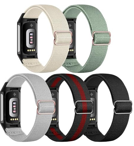 Gugobit 5 Pieces Elastic Strap Compatible with Fitbit Charge 6 Strap/Fitbit Charge 5 Strap, Adjustable Nylon Sport Loop Breathable Replacement Bands for Fitbit Charge 6/ Fitbit Charge 5 Women Men