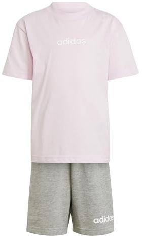 adidas Unisex Kids ESSENTIALS LINEAR LOGO T-SHIRT SET, clear pink/white, 3-4 Years