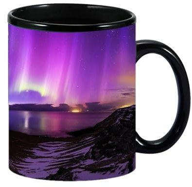 Ember Mug, Northern Lights Design Cool Coffee Tea Magic Color Change Cup, Ceramic Heat Sensitive Color Changing Cup, Sublimation Mugs for Boys Girls Men Women (B)