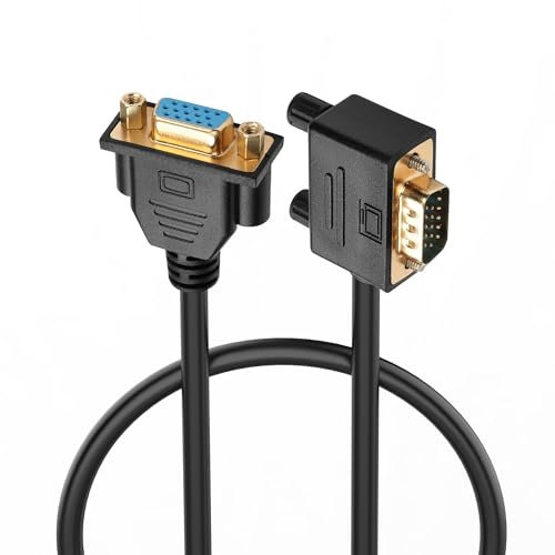 PNGKNYOCN Cavo di prolunga VGA a 90 gradi, 0,5 m angolo di curvatura a destra 15 pin Full HD 1080P Alta risoluzione VGA da maschio a femmina Cavo per monitor