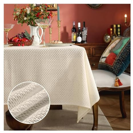 AMDXD Tischdecken 90x90CM, Kariert Tischtuch Baumwolle Leinen, Abwaschbare Tischdecke Biertisch Fleckschutz Schmutzabweisend für Küche, Esstisch, Couchtisch, Parteien, Abendessen, Weiß