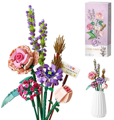 KBIBCK 547 PCS Blumenstrauß Bausteine Set - Künstliche Blumen Bausatz - Romantisches Ägäisches Meer