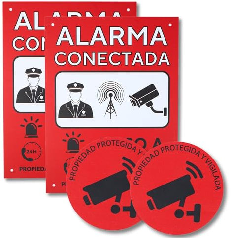 ITALMI® Set Cartel Alarma Videovigilancia de PVC + Adhesivo | Placa zona videovigilada 20x15 cm + adhesivo pequeño para añadir una seguridad extra. (1) (2)