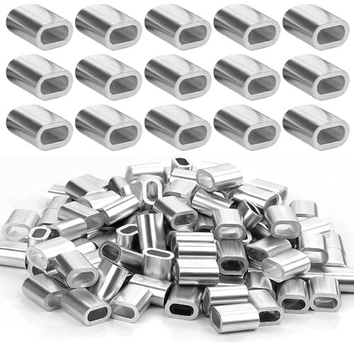 Riisoyu 200 Stück Aluminiumhülse, 2mm Aluminium Pressklemmen Ovale Alu Drahtseilklemme Seilklemme Seile Robuste Presshülsen Klemmhülsen Metallhülsen Plomben Quetschhülsen für Stahlseil Drahtseil Kabel