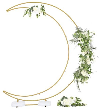 Vincidern Halbmond-Hochzeitsbogenständer, Gold, 2,1 m, Metall, rechteckige Basis, Halbmondform, vielseitig einsetzbar