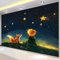 Papier Peint Panoramique Renard Du Ciel Nocturne Poster Mural, Bleu Peinture Murale pour Salon Chambre Chambre d'enfants Restaurant Décoration Murale 250x175 cm