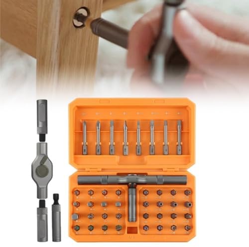 Generic DIY 42-in-1 Multi Bit Magnetic Screwdriver Set, 42pcs S2 Chrome Molybdenum Alloy Steel Bits, Detachable T Ratchet Handle, Phillips Head Style
