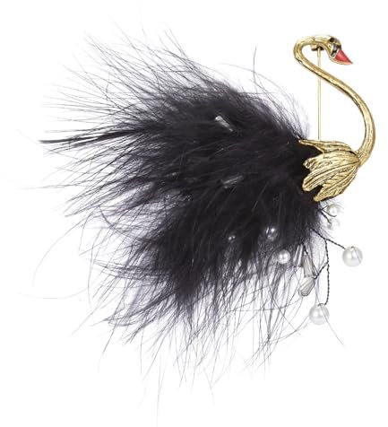 fdsmall Vintage Feder Schwan Brosche für Frauen Mode Muschelperlen Schwarz Tier Vogel Brosche Anstecknadeln Niedliches Kleid Zubehör Geburtstag Schmuck Geschenk, Einheitsgröße, Metall