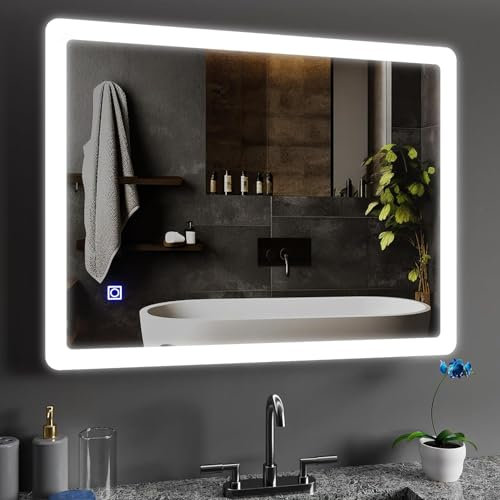 BELOFAY 450x600mm LED Bathroom Mirror, Illuminated Bathroom Toughened Mirror with LED Lights, Dimmable, Anti-fog, Shatter-Proof, Tempered, Wall Mirrors, with Demister Pad (Atlanta, 450x600mm)