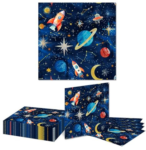Kotkiddy 20 Stück Weltraum Planet Party Servietten Sonnensystem Galaxie Papier Servietten Weltraum Thema Party Servietten Astronaut Abendessen Papier Serviette Rakete