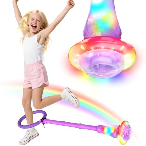 MEISHANG Aro saltador de tobillo, con rueda de luz, rueda oscilante con efecto de luz nocturna, intermitente, plegable, regalo para niñas de 3 años o más