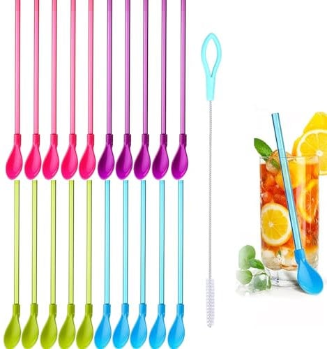 20 PCS 2-in-1 Slush Straws - Reusable All-in-One Spoon Stirring Utensils for Smoothies, Cocktails, Milkshakes & Coffee