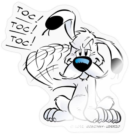 Spreadshirt Asterix & Obelix Idefix Klopft Toc Toc Toc Sticker Aufkleber, 10 x 10 cm, Transparent glänzend