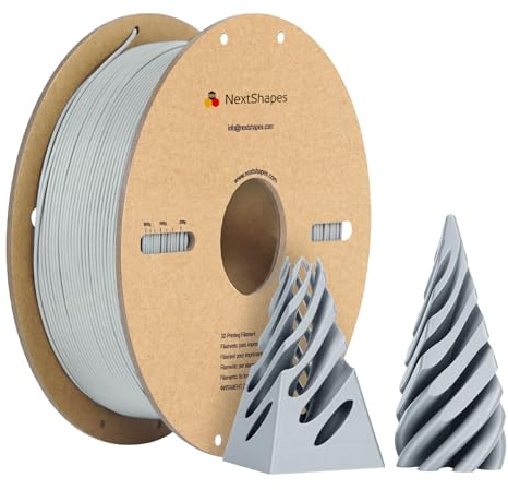 NextShapes PLA Filament 1,75mm, 1kg, Hellgrau | Hochfest, Vibrationsarm, Schlagzäh, 3D Drucker Filament für Bambu Lab AMS A1/X1/P2S/H2D