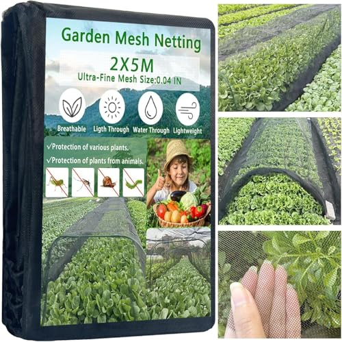 Premium Schwarzes Insektennetz für Pflanzen – Gartenschädlingsbarriere, UV-stabilisierte Gewächshausabdeckung für Gemüse und Obst, Vogel- und Schädlingsschutznetz für den Außenbereich (2 x 5 m
