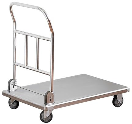 Faltbarer beweglicher servierwagen, Transportwagen aus Edelstahl, Reinigungswagen aus Metall mit Griff, für Lebensmittel, Lager(90cm/35in)