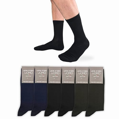 LEON D'ORO Calze uomo cotone corte 6 PAIA Calzini corti leggeri filo di Scozia pois righe fantasia MADE IN ITALY (IT, Numero, 40, 45, Regular, Regular, ASSORTIMENTO TINTA UNITA)