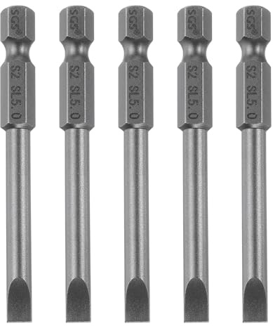 TA-VIGOR 5mm Magnetic Slotted Impact Screwdriver Bit 1/4 Hex S2 Steel 5pc | 65mm Sandblasted Flat Head Power Drill Bits Set Fits Impact Drill Fits Impact Drill for Electrician, Mechanic, Repair Work