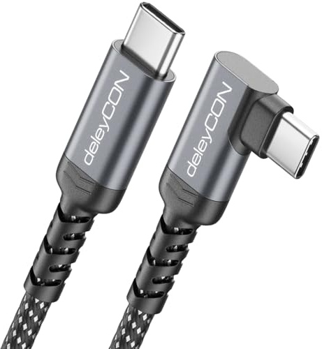 deleyCON 0,5m USB C Kabel Kurz Winkel 90 Grad (60W Schnellladekabel) USB-C auf USB-C Gewinkelt für iPhone 17 16 15 Galaxy A16 A56 S26 S25 S24 S23 Pixel iPad MacBook AirPods Tablet Carplay