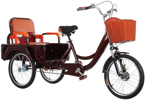 Dreirad für Erwachsene mit klappbarer Abdeckung für Passagier- und Gepäcktransport, 3-Rad-Fahrrad mit Vorderradfederung, verstellbarer Sattelstütze, Doppelbremsen und niedrigem Einstieg im Rahmen