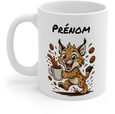 Teecustom Mug Hérisson Personnalisé – Tasse Café Mignonne et Énergique avec Prénom – Cadeau Original (Lynx)