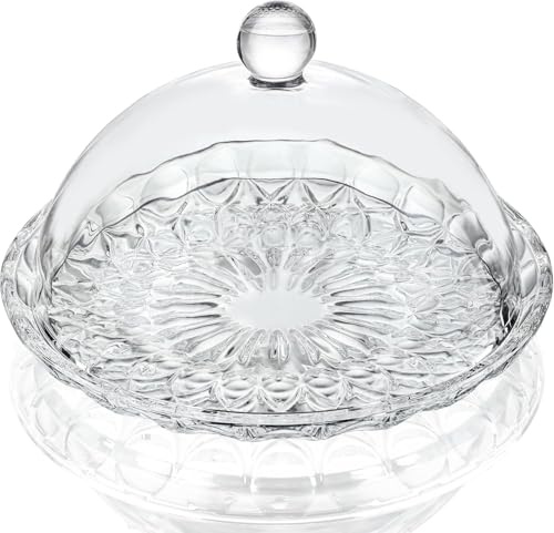 OCEANO Alzata per Torte in Vetro con Cupola, Piatto da Portata Vassoio Elegante 19.3 cm per Cupcakes Dessert Torte Sushi Formaggi Dolci Pane